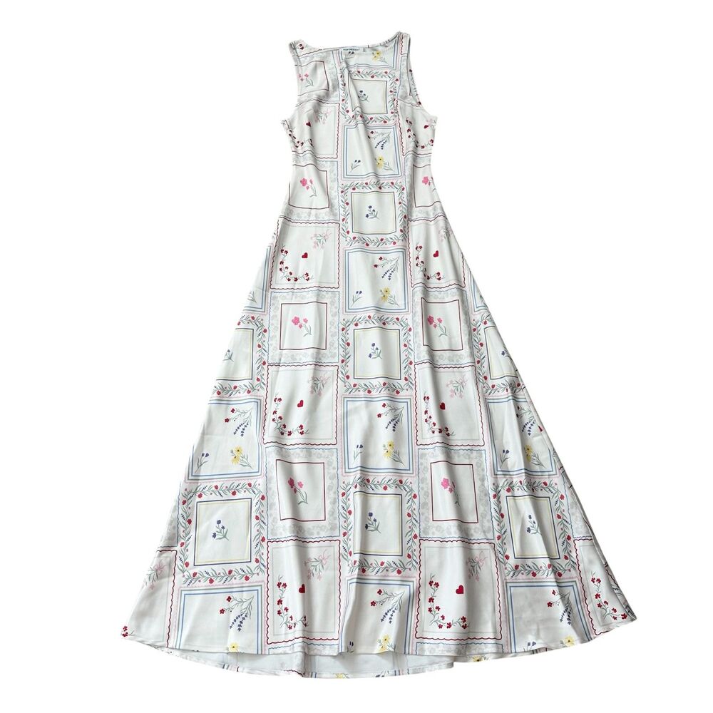 WeWoreWhat Boat Neck Slip Dress Maxi Length in Ivory Multi Size 4